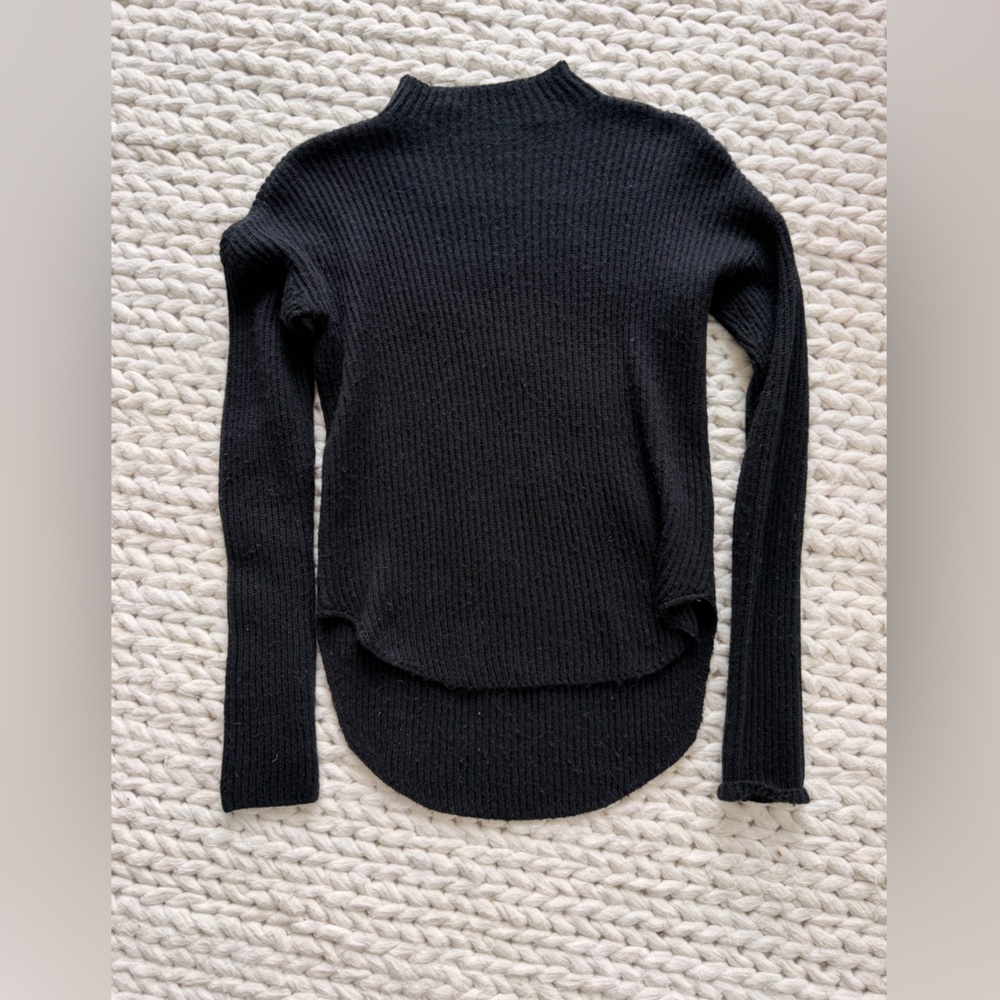 Express Black Ribbed Knit Sweater Dress with Ivory Cable Trim